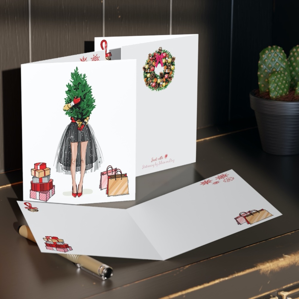 x2 Fashion Christmas Cards Holiday Cards with Envelope Set Posh Thank you Cards